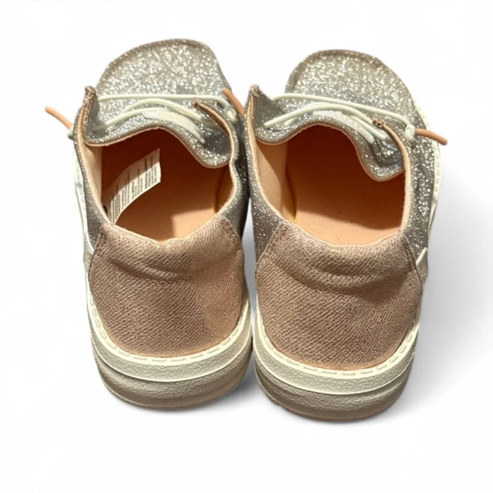 Hey Dude Kid’s Silver Sparkle Glitter Slip-On Shoes NWOT Back to School